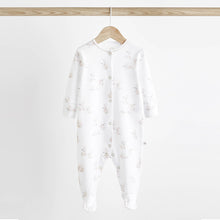 Load image into Gallery viewer, Neutral Bunny Delicate Baby Sleepsuits 3 Pack (0-12-18mt)