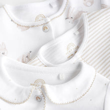Load image into Gallery viewer, Neutral Bunny Delicate Baby Sleepsuits 3 Pack (0-12-18mt)