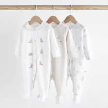 Load image into Gallery viewer, Neutral Bunny Delicate Baby Sleepsuits 3 Pack (0-12-18mt)