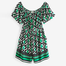 Load image into Gallery viewer, Green Geometric Off Shoulder Playsuit