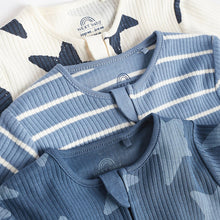 Load image into Gallery viewer, Navy Blue Star Baby 100% Cotton Zip Sleepsuits 3 Pack (0mths-12-18mt)
