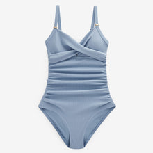 Load image into Gallery viewer, Blue Textured Tummy Shaping Control Swimsuit