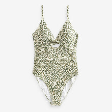 Load image into Gallery viewer, Cream/Khaki Green Leopard Cutout Tummy Shaping Control Swimsuit