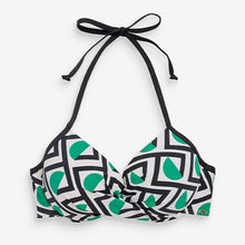 Load image into Gallery viewer, Green Geo Padded Wired Plunge Bikini Top
