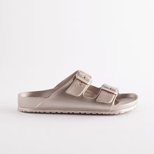 Load image into Gallery viewer, Rose Gold EVA Double Strap Flat Slider Sandals With Adjustable Buckles
