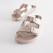 Load image into Gallery viewer, Rose Gold EVA Double Strap Flat Slider Sandals With Adjustable Buckles