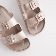 Load image into Gallery viewer, Rose Gold EVA Double Strap Flat Slider Sandals With Adjustable Buckles