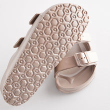 Load image into Gallery viewer, Rose Gold EVA Double Strap Flat Slider Sandals With Adjustable Buckles