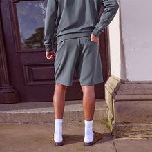 Load image into Gallery viewer, Blue Straight Fit Zip Pocket Jersey Shorts