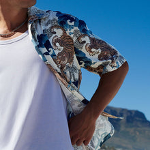 Load image into Gallery viewer, Ecru Printed Short Sleeve Shirt With Cuban Collar