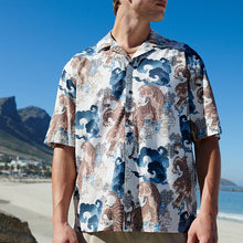 Load image into Gallery viewer, Ecru Printed Short Sleeve Shirt With Cuban Collar