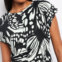 Load image into Gallery viewer, Mono Abstract Butterfly Textured Ruched Front Mini Dress