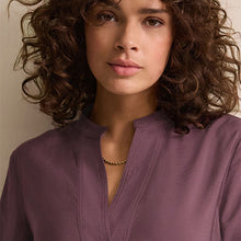 Load image into Gallery viewer, Wine Red Long Sleeve Textured Overhead V-Neck Blouse