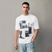 Load image into Gallery viewer, White Relaxed Fit Urban Graphic Front Print T-Shirt