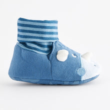 Load image into Gallery viewer, Blue DInosaur Sensory Sock Top Baby Shoes (0-2mths)
