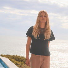 Load image into Gallery viewer, Black Short Sleeve Crochet Bubblehem 100% Cotton Top