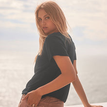 Load image into Gallery viewer, Black Short Sleeve Crochet Bubblehem 100% Cotton Top