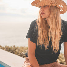 Load image into Gallery viewer, Black Short Sleeve Crochet Bubblehem 100% Cotton Top