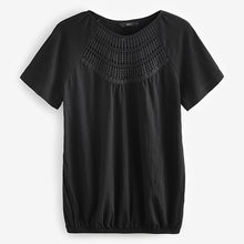 Load image into Gallery viewer, Black Short Sleeve Crochet Bubblehem 100% Cotton Top