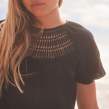 Load image into Gallery viewer, Black Short Sleeve Crochet Bubblehem 100% Cotton Top