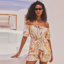 Load image into Gallery viewer, Cream Botanical Off Shoulder Playsuit