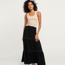 Load image into Gallery viewer, Black Textured Maxi Skirt With Crochet Trim
