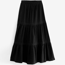 Load image into Gallery viewer, Black Textured Maxi Skirt With Crochet Trim