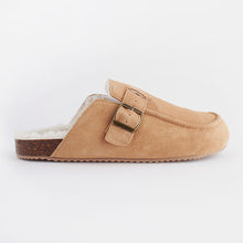 Load image into Gallery viewer, Tan Brown Suede Buckle Mule Slippers