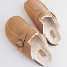 Load image into Gallery viewer, Tan Brown Suede Buckle Mule Slippers