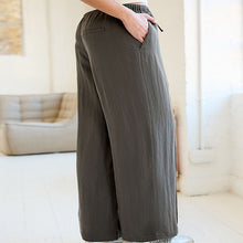 Load image into Gallery viewer, Grey Drawstring Tencel Wide Leg Trousers