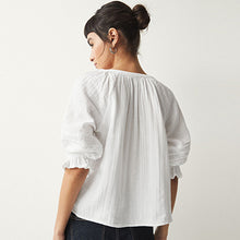 Load image into Gallery viewer, White Washed V-Neck 100% Cotton Blouse