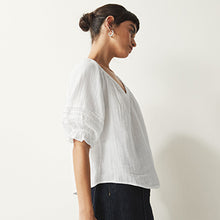 Load image into Gallery viewer, White Washed V-Neck 100% Cotton Blouse