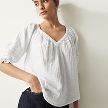Load image into Gallery viewer, White Washed V-Neck 100% Cotton Blouse
