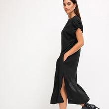 Load image into Gallery viewer, Black Short Sleeve Column T-shirt Midi Dress