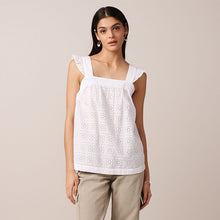 Load image into Gallery viewer, White Broderie Frill Sleeve Embroidered Cami Top
