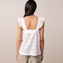Load image into Gallery viewer, White Broderie Frill Sleeve Embroidered Cami Top