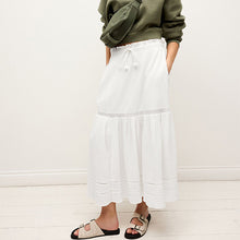 Load image into Gallery viewer, White Crochet Insert Tiered Maxi Skirt