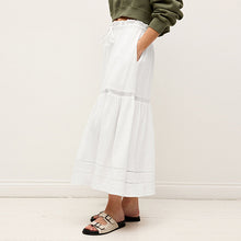 Load image into Gallery viewer, White Crochet Insert Tiered Maxi Skirt