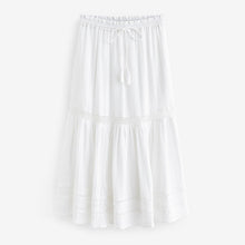 Load image into Gallery viewer, White Crochet Insert Tiered Maxi Skirt