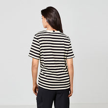 Load image into Gallery viewer, Black/Ecru White Stripe Heavyweight Short Sleeve Crew Neck T-Shirt