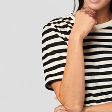 Load image into Gallery viewer, Black/Ecru White Stripe Heavyweight Short Sleeve Crew Neck T-Shirt