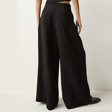 Load image into Gallery viewer, Black Textured Wide Leg Trousers