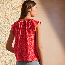 Load image into Gallery viewer, Morris & Co. Sunflower Linen Blend Button Down Relaxed Sleeve Printed Top