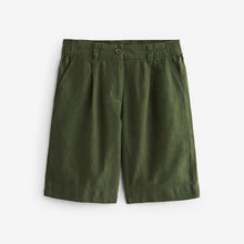 Load image into Gallery viewer, Khaki Green Linen Blend Knee Length Shorts