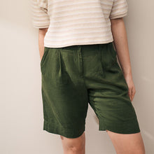 Load image into Gallery viewer, Khaki Green Linen Blend Knee Length Shorts
