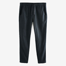 Load image into Gallery viewer, Charcoal Grey Slim Fit Linen Cotton Elasticated Drawstring Trousers