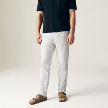 Load image into Gallery viewer, Light Grey Slim Fit Linen Cotton Elasticated Drawstring Trousers