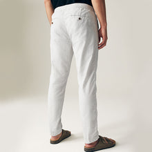 Load image into Gallery viewer, Light Grey Slim Fit Linen Cotton Elasticated Drawstring Trousers