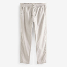 Load image into Gallery viewer, Light Grey Slim Fit Linen Cotton Elasticated Drawstring Trousers