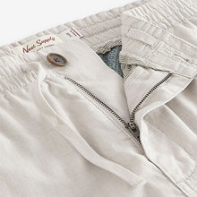 Load image into Gallery viewer, Light Grey Slim Fit Linen Cotton Elasticated Drawstring Trousers